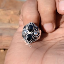 Natural Black Onyx Gemstone 925 Sterling Silver Girls Ring Wedding Day Jewelry