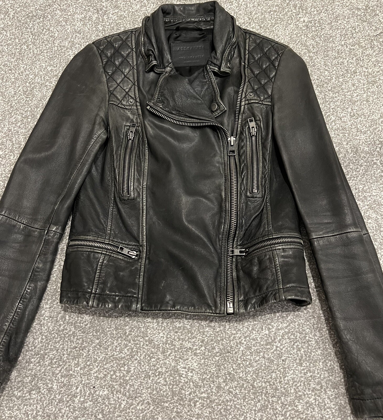 AllSaints Vintage Cargo Distressed Biker Jacket Black Butter Soft Leather 8 image 2