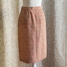 Vintage 70s Handmade Pink Geometric Print Pencil Skirt Retro Size S 26" waist 