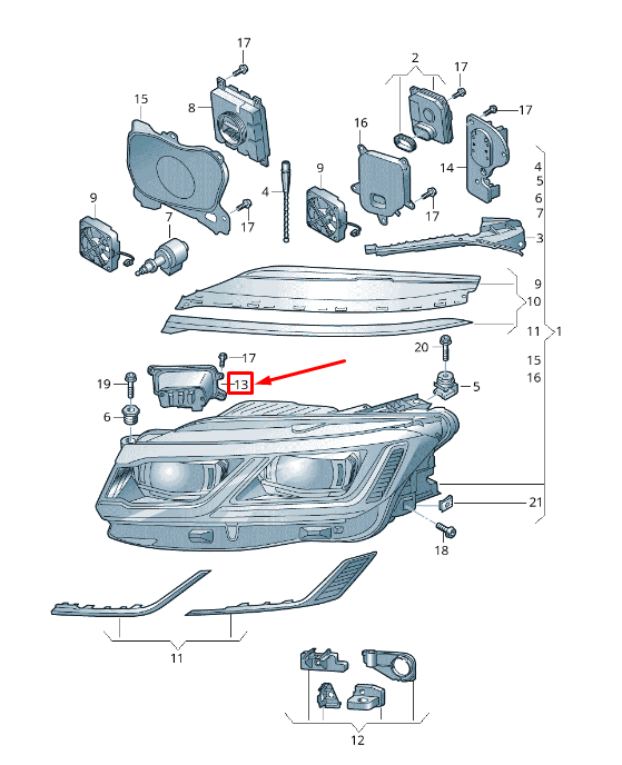 VW TOUAREG CR Front Left Headlight LED Light 761998477 NEW GENUINE