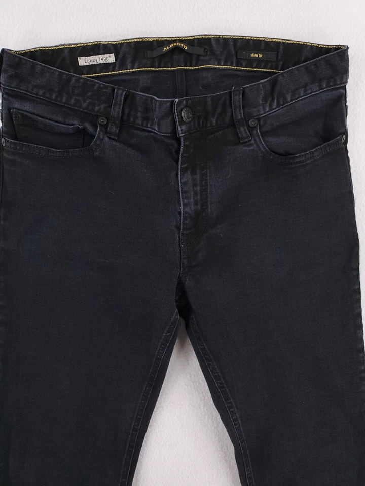 Pantalones de mezclilla elásticos canadienses Alberto Jeans para hombre 32x32 negros ajustados rectos de lujo T400 Foto 2 de 4