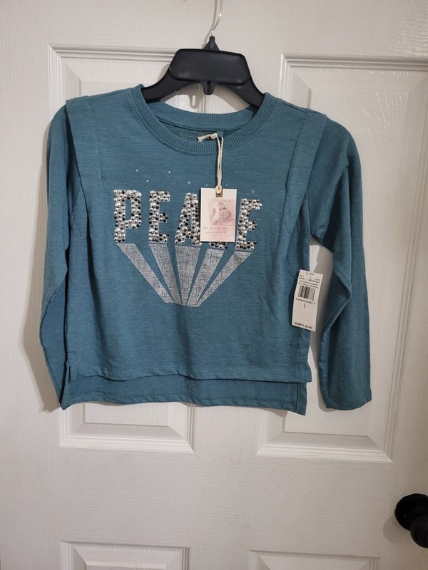 Jessica Simpson Girl's Small 7 Long Sleeve Studded Peace Slub T-Shirt NWT 