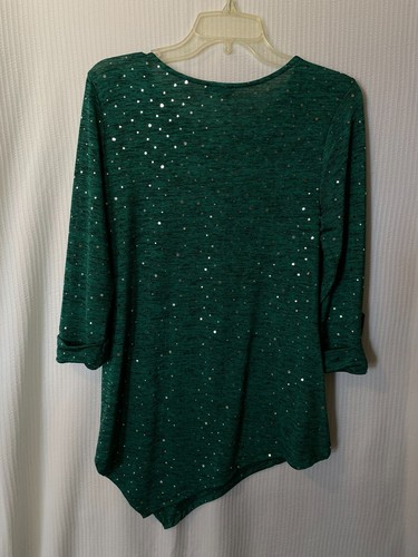 Cocomo Woman Pullover Knit Tunic 3/4 Roll Tab Sleeve Handkerchief Hem Green S-M - Picture 8 of 17