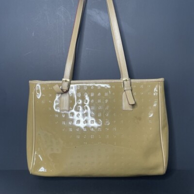 ARCADIA Tote Bag Tan Embossed Patent Leather Italian Made Shoulder Large Casual