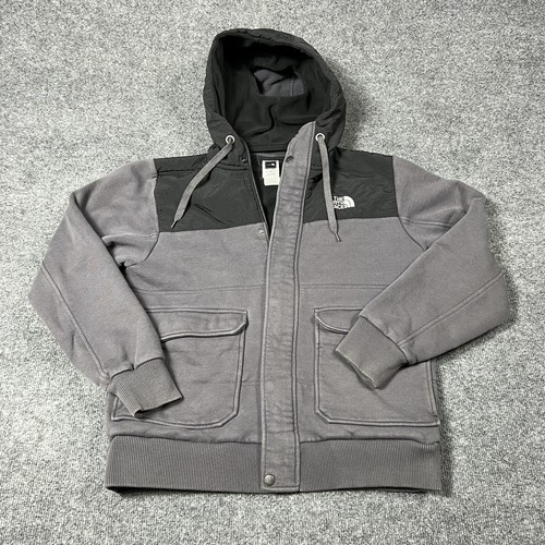 The North Face Rivington Jacket Mens Medium Black Gray Logo Hooded Fleece Lined