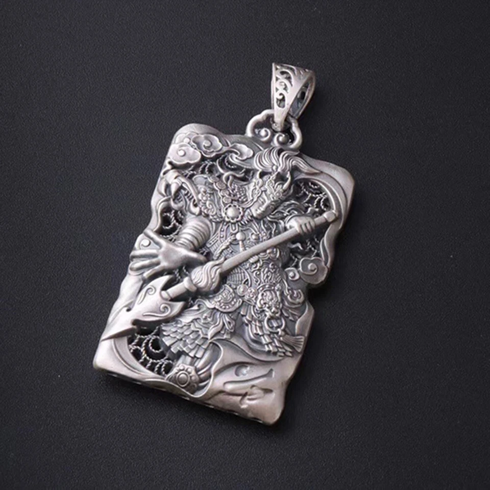 Colgante rectangular de dios er-largo héroe plata fina 999 real sello H 999 de 1,77 pulgadas Foto 3 de 4