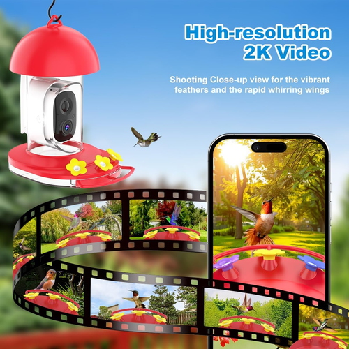 Smart Hummingbird Feeder with Camera - Solar Powered, FHD 2K Live View - Bild 3 von 8