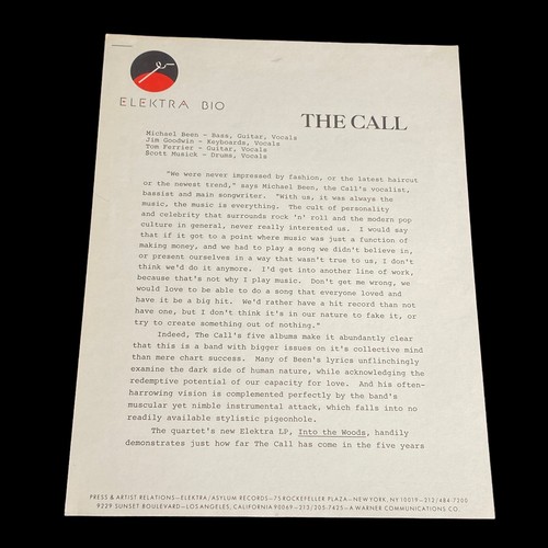 1987 The Call Elektra Records Press Kit and Photo Artist Rock 80s New Wave Pop - Picture 3 of 6