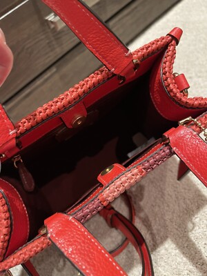 Coach (CA291) Dempsey Straw Miami Red Tote 22 Crossbody Purse
