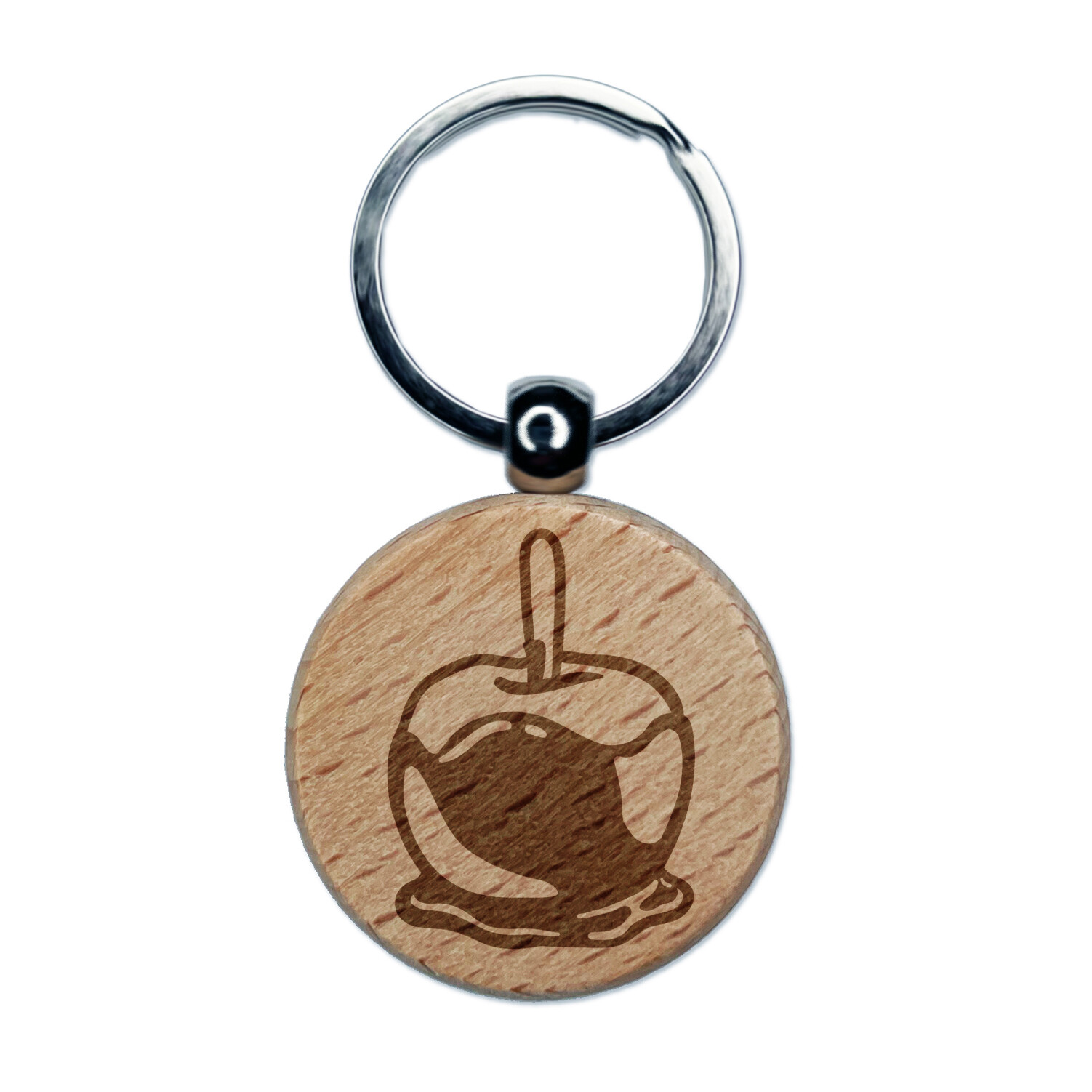 Caramel Candy Apple Engraved Wood Round Keychain Tag Charm