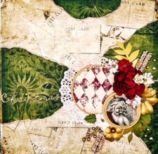 Vintage Santa  Flowers Bo Bunny Christmas 12x12 Premade Scrapbook Layout Page