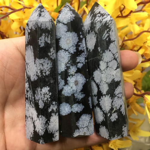 Natural Snowflake obsidian Obelisk Quartz Crystal Wand Tower Point Healing 1pc - Picture 6 of 8