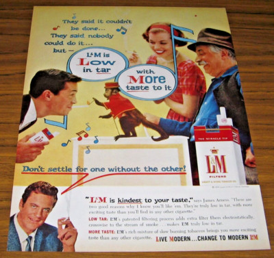 1959 Print Ad L&M Cigarettes Organ Grinder & Monkey Actor James Arness