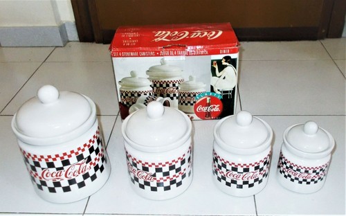 COCA COLA Set 4 Barattoli ceramica MAI USATI Canisters bocaux DINER gadget - Imagen 2 de 2
