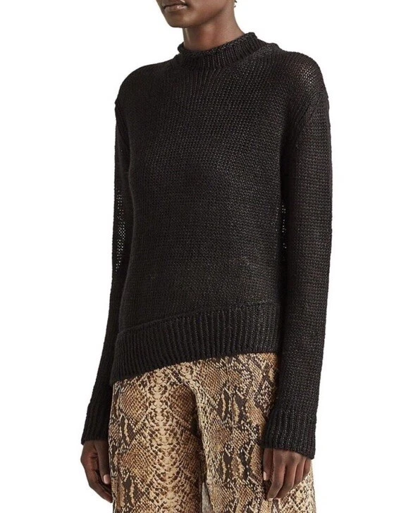 NWT $690 Ralph Lauren Collection Asymmetrical Linen Roll neck Sweater Black Sz L - Image 3 of 4