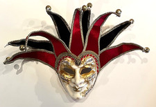 Venetian Jester Mask Carnival Masquerade Hand Painted Italy 17x24x5" READ