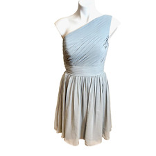 Azazie Katrina A-line Bridesmaid Dress Size 6 Blue One Shoulder Pleated Chiffon