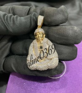 Authentic 3ct Moissanite Men's 3D Buddha Pendant Free Stud 14k Yellow Gold Plated Silver