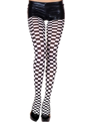 Checker Board Opaque Tights - Black 