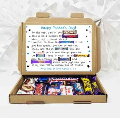 TREASURED FOREVER Personalised Fathers Day Poem Box Gift Treat Hamper Chocolate Dad Top Best Dad