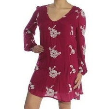 Free People Small Emma Austin Magenta Boho Floral Embroidered Mini Dress