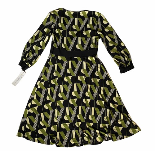 Maggy London Womens 8 Geometric Green Black Retro Fit & Flare Dress Stretch NWT - Picture 8 of 8
