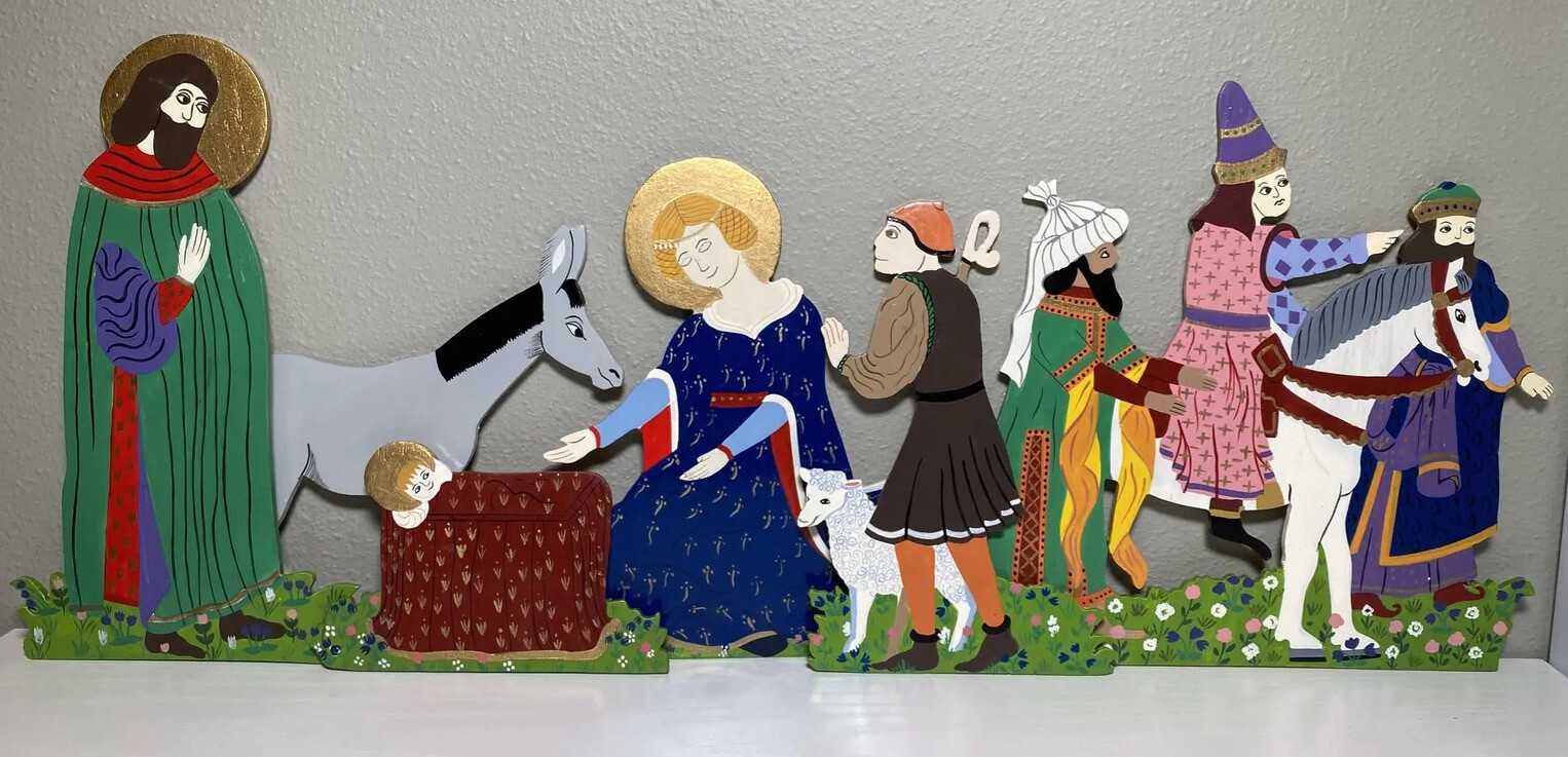 Vintage CHRISTMAS Nativity Scene Wood VBI Inc. Handpainted Sri Lanka