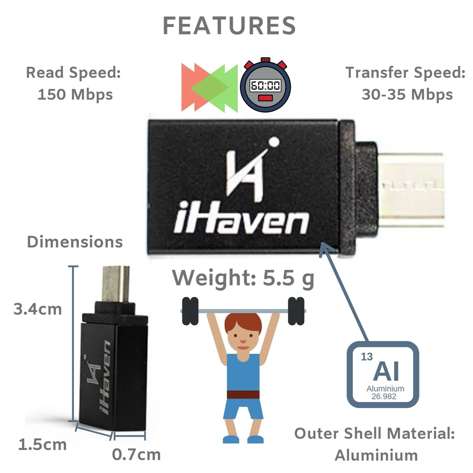 2 PACK USB to USB C Adapter Type C 3.1 Male OTG A Female Data Converter Adaptor - Image 3 of 4