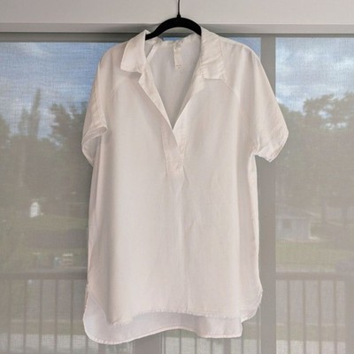 AMADI 100% Tencel White Short Sleeve Blouse Women s Size S