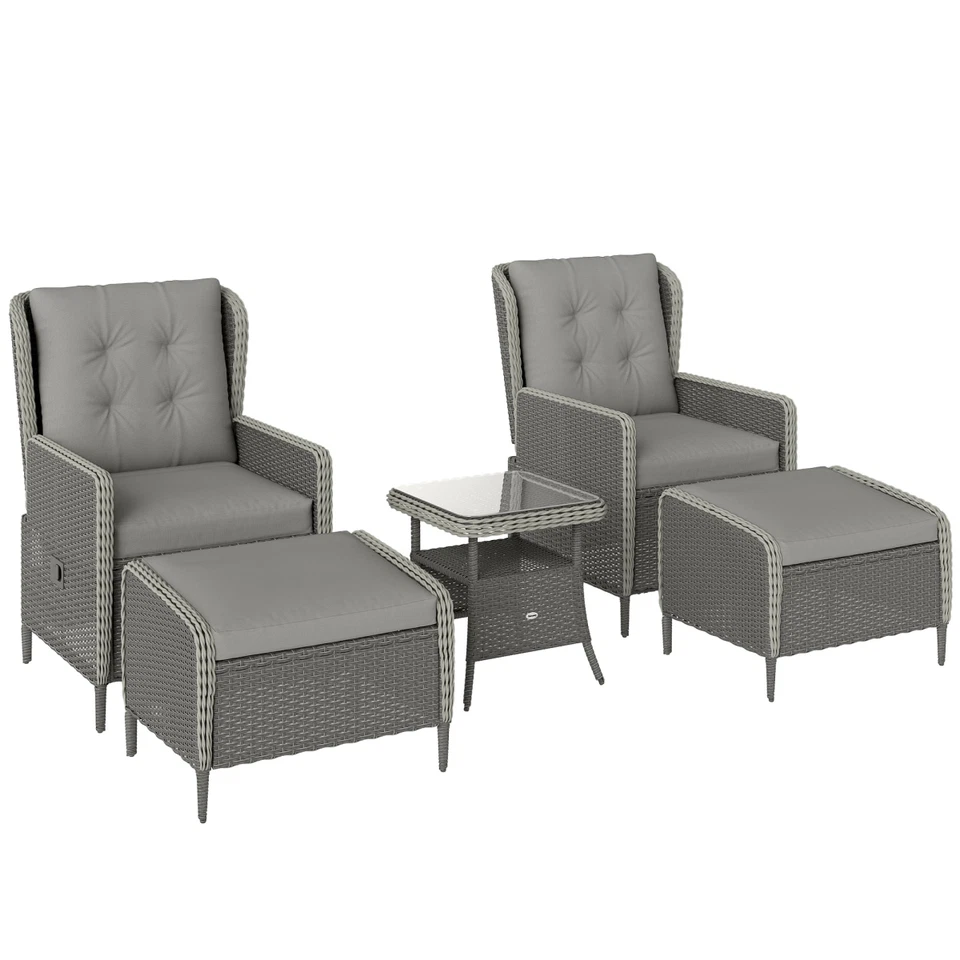 Rattan Garden Furniture Set Charcoal Grey PE 66W x 82D x 99H cm With Steel - Image 2 of 4