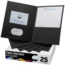 Two-Pocket Folders Black 25-Pack Textured Paper Letter Size EZ-32505