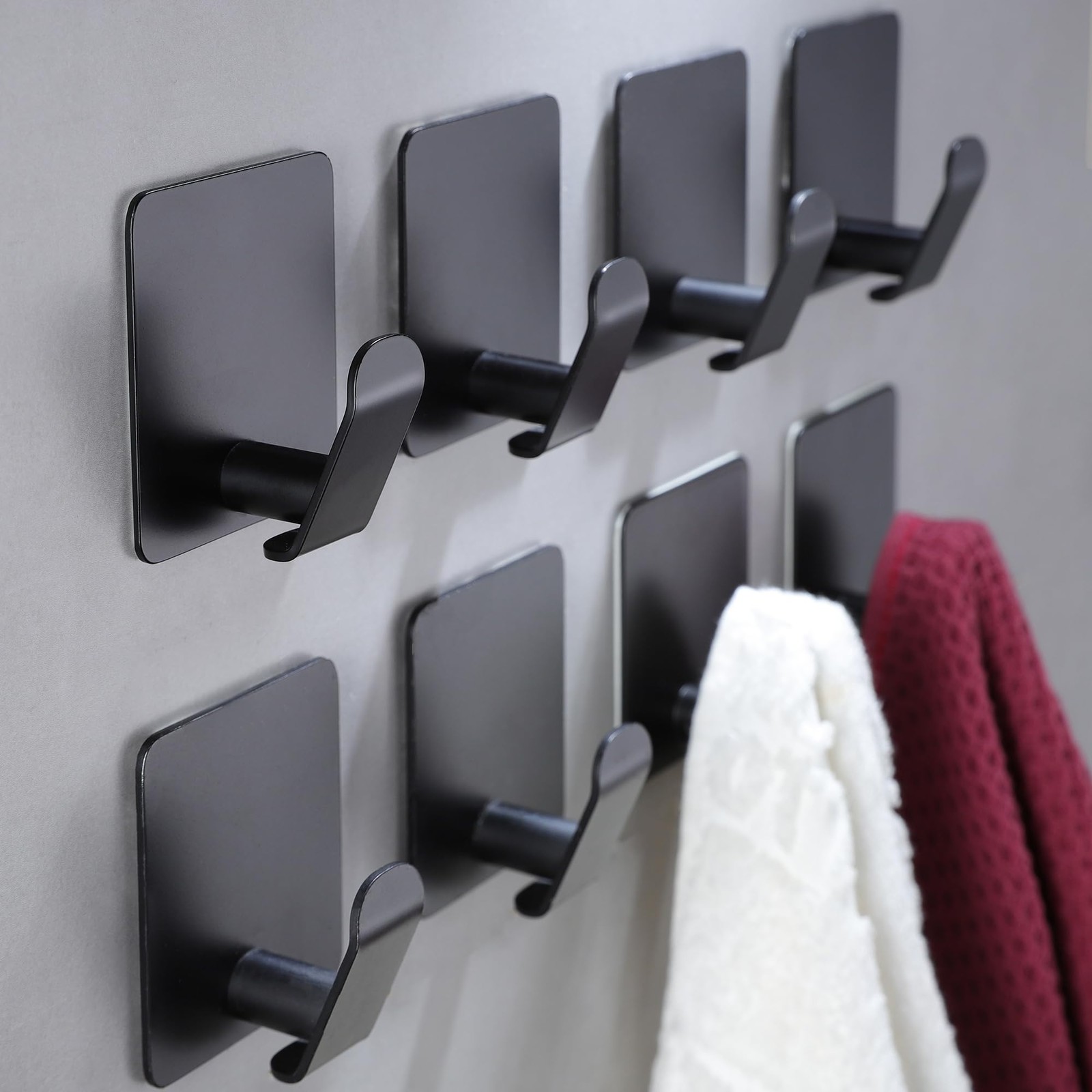 8-Pack Black Adhesive Hooks for Coats, Towels & More - Stainless Steel Wall Hangers