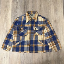 Vintage 70s Sears Sportswear Plaid Flannel Jacket Zipper Wool Shacket Large 