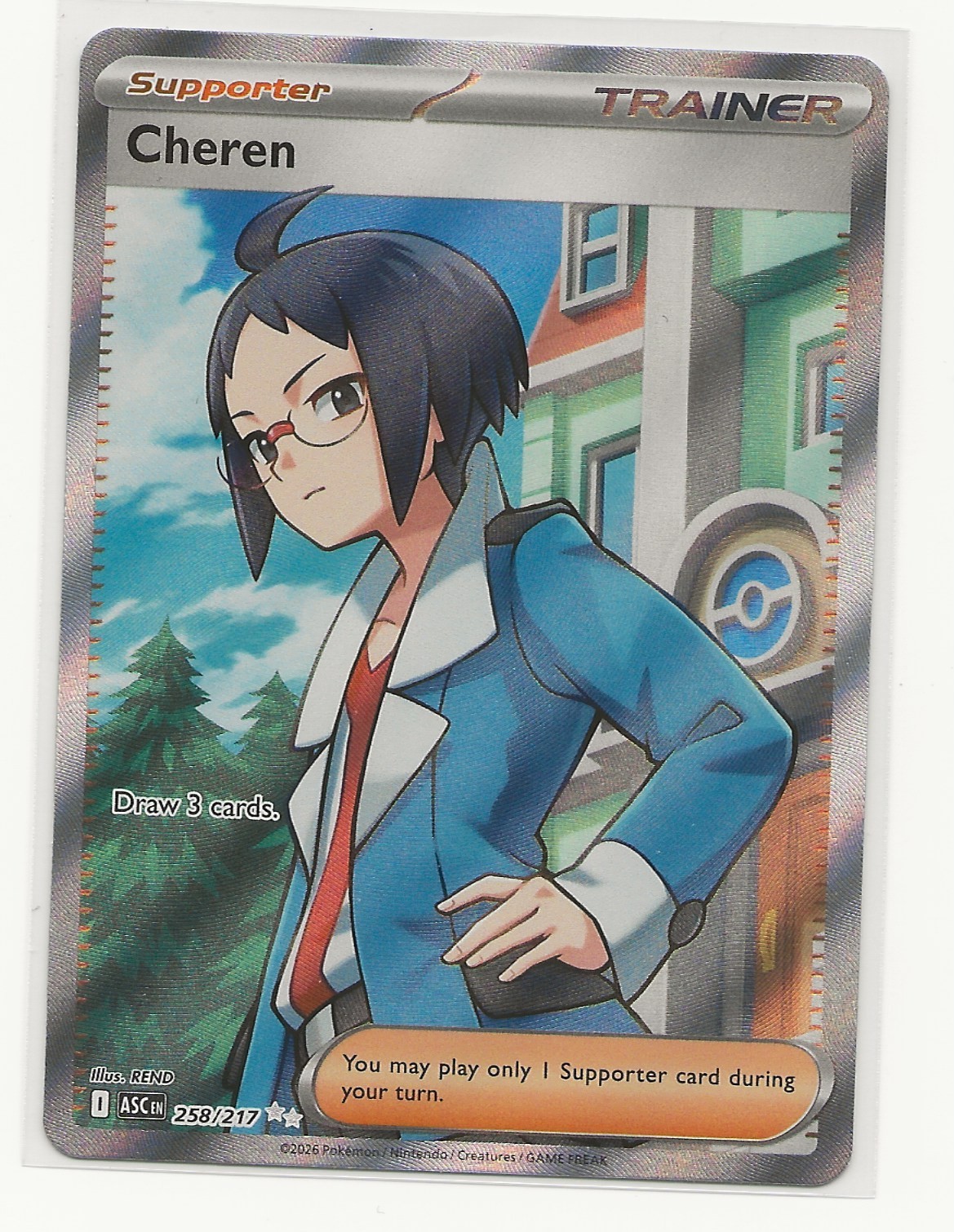 Cheren 258/217 Full Art Trainer Ultra Rare Holo Ascended Heroes Pokemon TCG