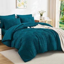 King Size Comforter Set 7 Pieces Teal - Bed in a Bag King Boho Lightweight Fl...