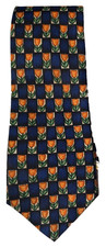 Vintage Burton Mens tie. blue with orange tulips flowers. Fun Retro party.