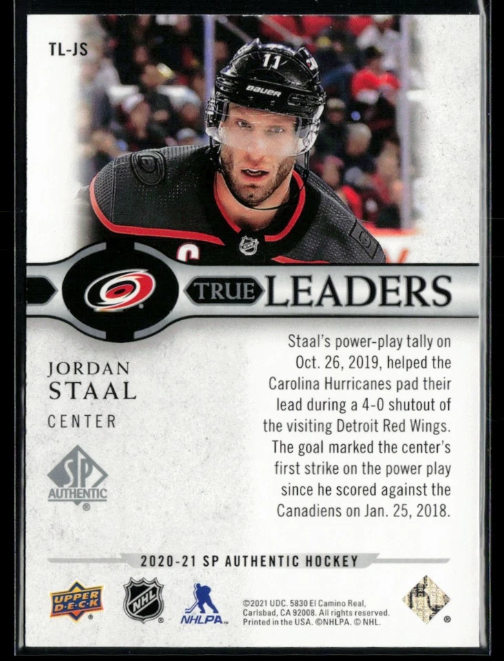 2020-21 SP Authentic True Leaders #TL-JS Jordan Staal - Image 2 of 2
