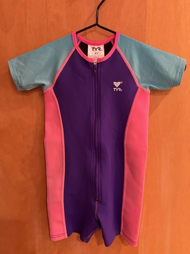 TYR Girls Solid Thermal Swim Suit - Pink / Purple / Royal - Size 4