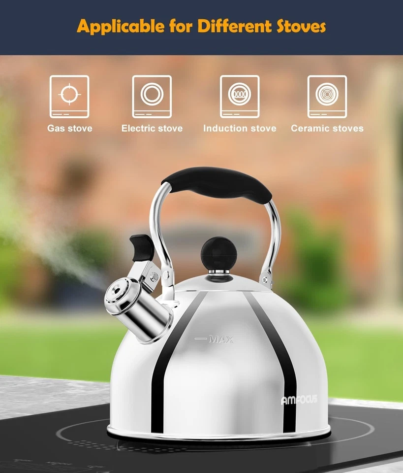 Свистящая плита чайник 3QT из нержавеющей стали для домашней кухни - Изображение 4 из 4