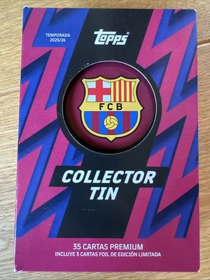 2025-26 Topps FC Barcelona Collector Tin Box NEU & SEALED **AUTO CHANCE**