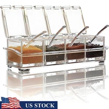 Durable 4 Compartment Condiment Dispenser W/ Spoons Non-Slip Tray Food Safe New