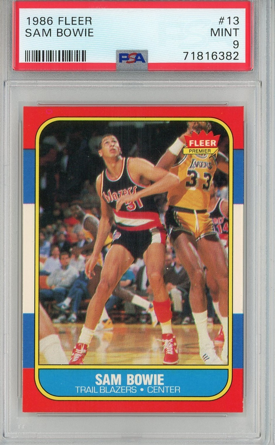 1986 Fleer Sam Bowie #13 Portland Trailblazers PSA 9 Mint