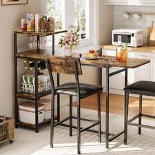 Dining Table Set for 2, 3-Piece Bar Table and Chairs Set, with Storage Shelves