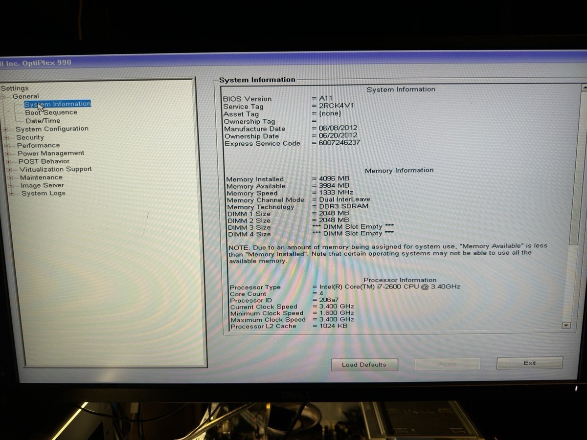 Dell OptiPlex 990 SFF | Intel i7-2600 | 4GB RAM | Clean BIOS