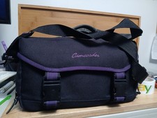Multi-Pocket Padded Camera Camcorder Bag Carry Case Black Purple Shoulder Strap