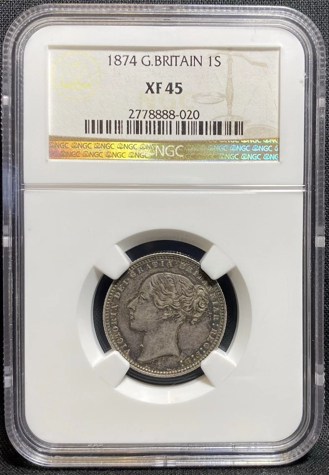GREAT BRITAIN 1874 AD Queen Victoria, Silver Shilling 1S Coin 1837-1901 NGC XF45 - Image 2 of 4