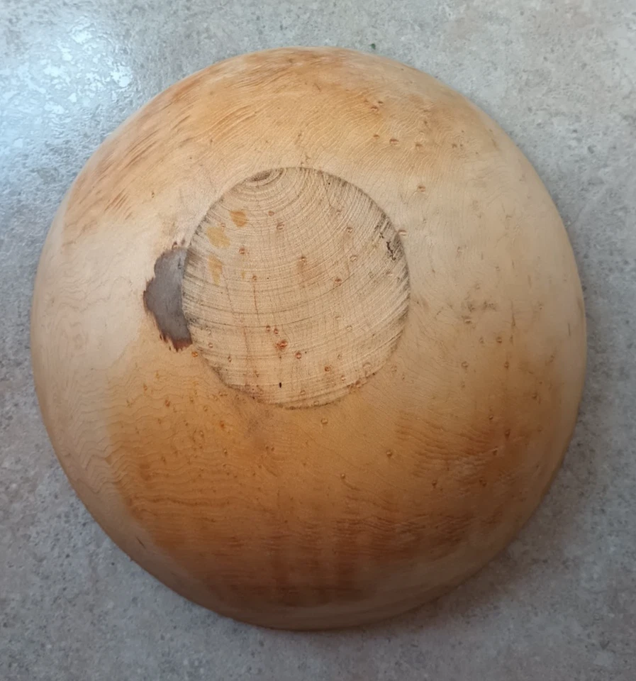 Wooden Bowl Primitive Off Round 10.5"x11" Birds Eye Maple Raw Maine Hand Turned - Image 3 of 4