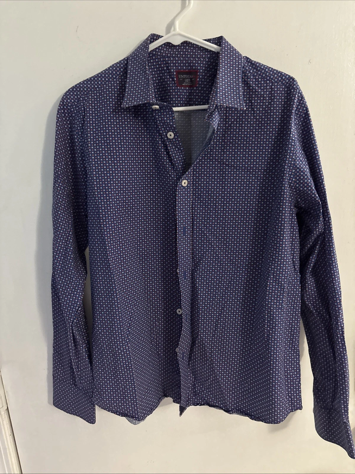 UNTUCKit Floral Shirt Men's Large Blue Long Sleeve Button-Up Casual Geometric