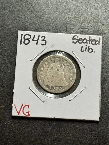 1843 Seated Liberty Silver Dime VG  Very Good U.S. 10c Type Coin (Raw18390)