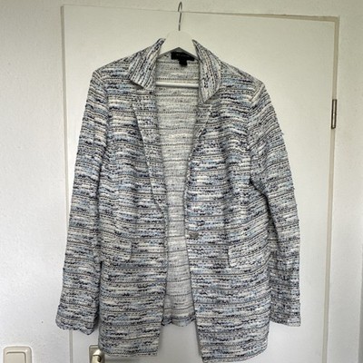 St. John Damen Blazer Jacke Strick blau/weiß gemustert Gr. 44